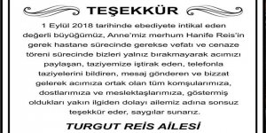 Turgut Reis Ailesi'nden Teşekkür